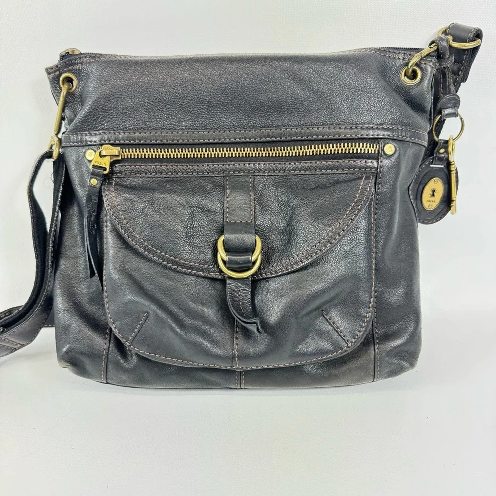 Fossil Shoulder Bag Sasha Black Pebbled Leather Crossbody Bag